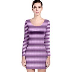 Gingham Plaid Fabric Pattern Purple Long Sleeve Velvet Bodycon Dress