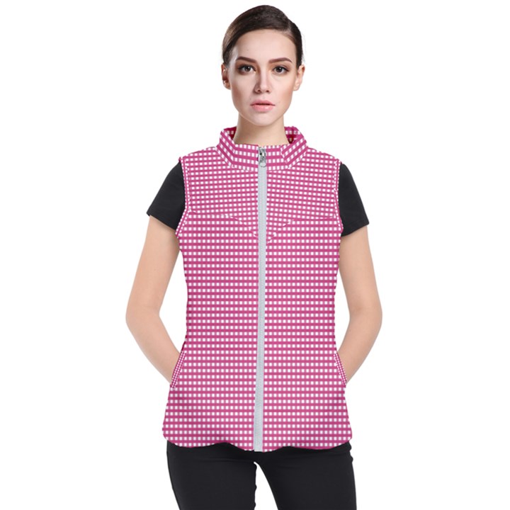 Gingham Plaid Fabric Pattern Pink Women s Puffer Vest