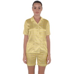 Gingham Plaid Fabric Pattern Yellow Satin Short Sleeve Pyjamas Set by HermanTelo