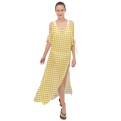 Gingham Plaid Fabric Pattern Yellow Maxi Chiffon Cover Up Dress