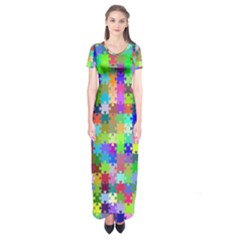 Jigsaw Puzzle Background Chromatic Short Sleeve Maxi Dress
