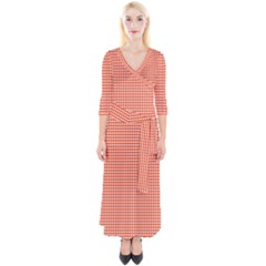 Gingham Plaid Fabric Pattern Red Quarter Sleeve Wrap Maxi Dress by HermanTelo
