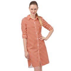 Gingham Plaid Fabric Pattern Red Long Sleeve Mini Shirt Dress by HermanTelo