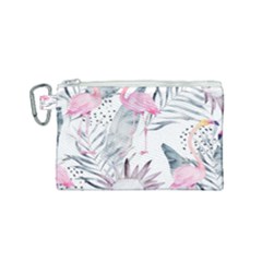 Tropical Flamingos Canvas Cosmetic Bag (small) by Sobalvarro