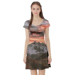 Scenic View Of Snow Capped Mountain Short Sleeve Skater Dress