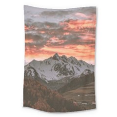 Scenic View Of Snow Capped Mountain Large Tapestry by Pakrebo