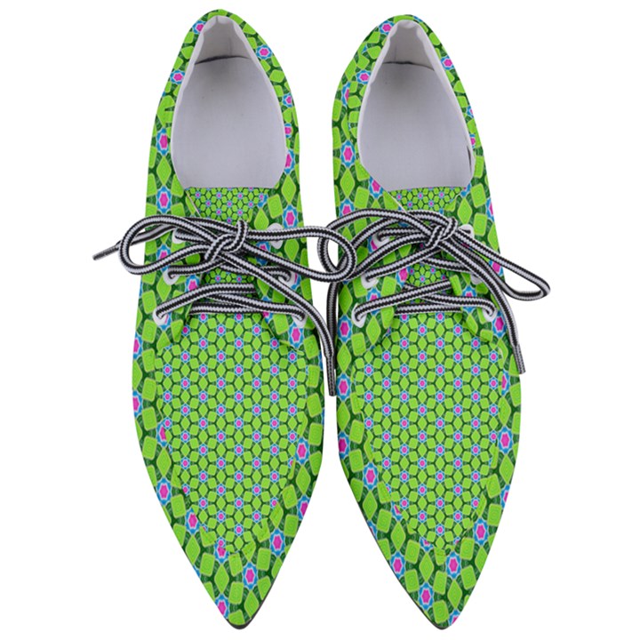 Pattern Green Pointed Oxford Shoes