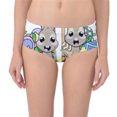 Graphic Kawaii Bunnies Mid-waist Bikini Bottoms by Sudhe