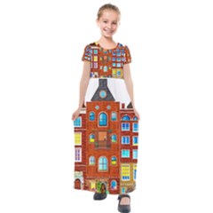Town Buildings Old Brick Building Kids  Short Sleeve Maxi Dress by Sudhe