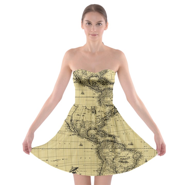 Map Vintage Old Ancient Antique Strapless Bra Top Dress