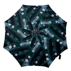 Green And Black Computer Motherboard Hook Handle Umbrellas (small) by Wegoenart