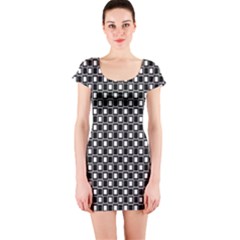 Black And White Boxes Short Sleeve Bodycon Dress