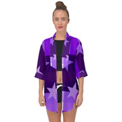 Purple Stars Pattern Shape Open Front Chiffon Kimono by Alisyart