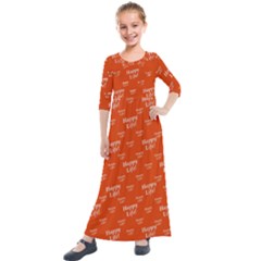 Motivational Happy Life Words Pattern Kids  Quarter Sleeve Maxi Dress by dflcprintsclothing