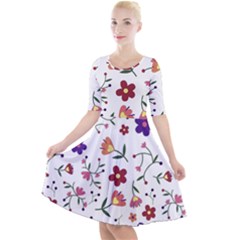 Flowers On A White Background                 Quarter Sleeve A-line Dress by LalyLauraFLM