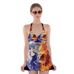 Earth World Globe Universe Space Halter Dress Swimsuit  by Simbadda
