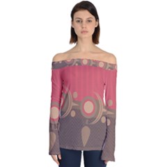 Background Tribal Ethnic Red Brown Off Shoulder Long Sleeve Top