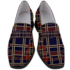 Plaid Tartan Scottish Navy Gold Women s Chunky Heel Loafers by Simbadda