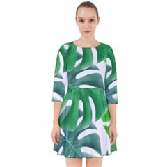 Tropical Greens Leaves Design Smock Dress by Simbadda