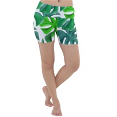 Tropical Greens Leaves Design Lightweight Velour Yoga Shorts by Simbadda