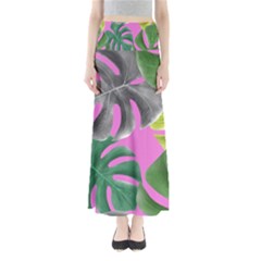 Tropical Greens Leaves Design Full Length Maxi Skirt by Simbadda