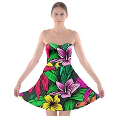 Hibiscus Flower Plant Tropical Strapless Bra Top Dress by Simbadda