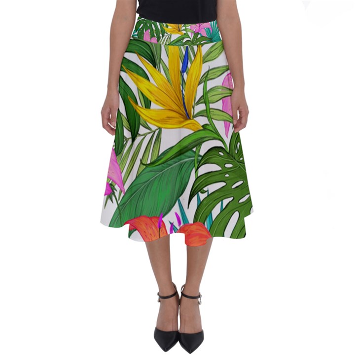 Tropical Greens Leaves Monstera Perfect Length Midi Skirt