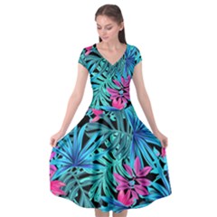 Leaves Picture Tropical Plant Cap Sleeve Wrap Front Dress by Simbadda