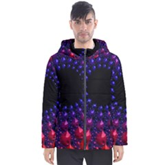 Red Purple 3d Fractals                  Men s Hooded Puffer Jacket by LalyLauraFLM