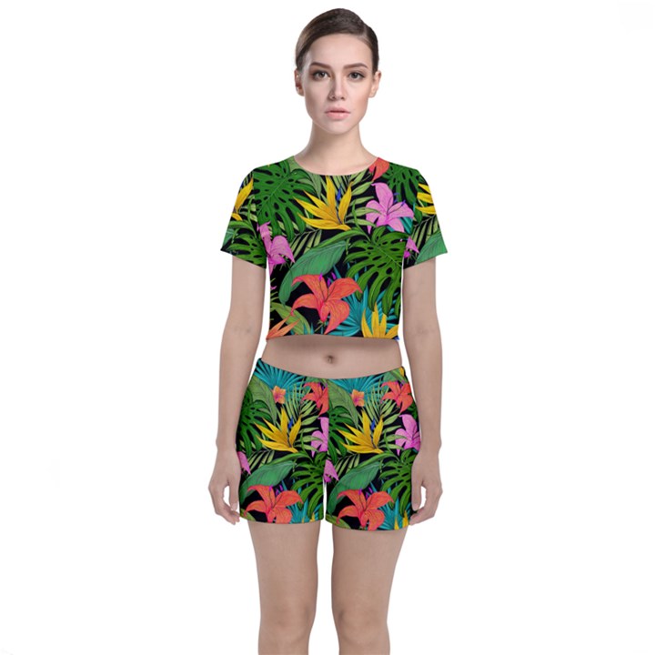 Tropical leaves                  Crop Top and Shorts Co-Ord Set