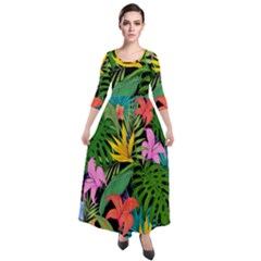 Tropical Leaves                     Quarter Sleeve Maxi Velour Dress