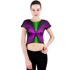 Abstract Artwork Fractal Background Green Purple Crew Neck Crop Top by Sudhe