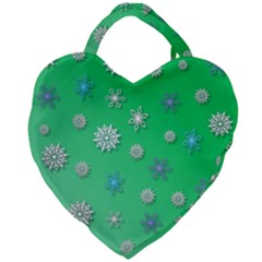 Snowflakes Winter Christmas Green Giant Heart Shaped Tote