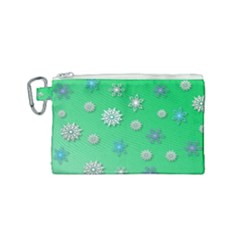 Snowflakes Winter Christmas Green Canvas Cosmetic Bag (small)