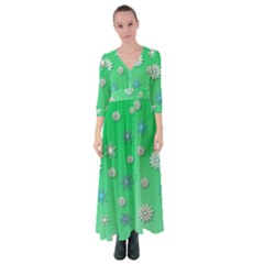 Snowflakes Winter Christmas Green Button Up Maxi Dress by HermanTelo