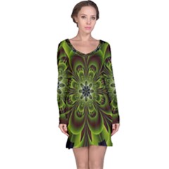 Abstract Flower Artwork Art Floral Green Long Sleeve Nightdress by Sudhe