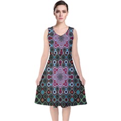 Digital Art Background Colors V-neck Midi Sleeveless Dress  by Sudhe