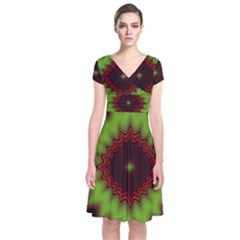 Fractal Artwork Idea Allegory Geometry Short Sleeve Front Wrap Dress by Sudhe