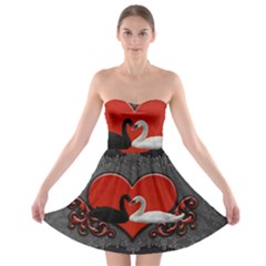 In Love, Wonderful Black And White Swan On A Heart Strapless Bra Top Dress by FantasyWorld7