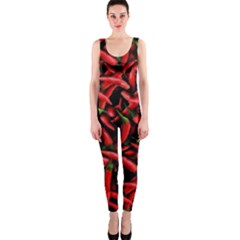 Red Chili Peppers Pattern  One Piece Catsuit by bloomingvinedesign