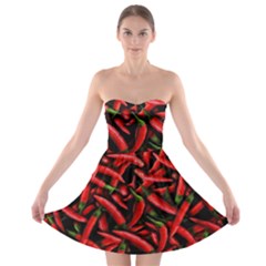 Red Chili Peppers Pattern  Strapless Bra Top Dress by bloomingvinedesign