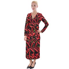 Red Chili Peppers Pattern  Velvet Maxi Wrap Dress by bloomingvinedesign
