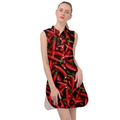 Red Chili Peppers Pattern  Sleeveless Shirt Dress by bloomingvinedesign