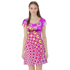 Digital Arts Fractals Futuristic Pink Short Sleeve Skater Dress