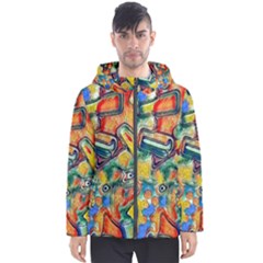 Colorful Painted Shapes                      Men s Hooded Puffer Jacket by LalyLauraFLM