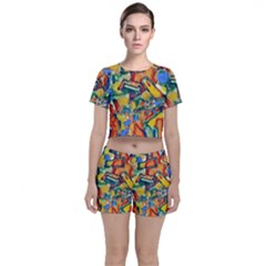 Colorful Painted Shapes                     Crop Top And Shorts Co-ord Set by LalyLauraFLM