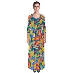 Colorful Painted Shapes                        Quarter Sleeve Maxi Dress by LalyLauraFLM