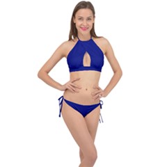 Vibrant Blue Cross Front Halter Bikini Set by blkstudio