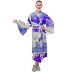 Watercolor Splatter Purple Maxi Tie Front Velour Kimono by blkstudio