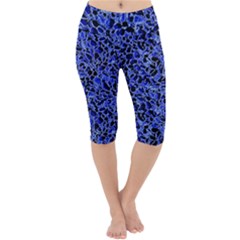 Texture Structure Electric Blue Lightweight Velour Cropped Yoga Leggings by Alisyart